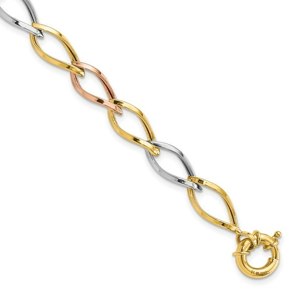 Diamond2Deal 10K Tri-color Gold Link Bracelet 7.25inch for Women