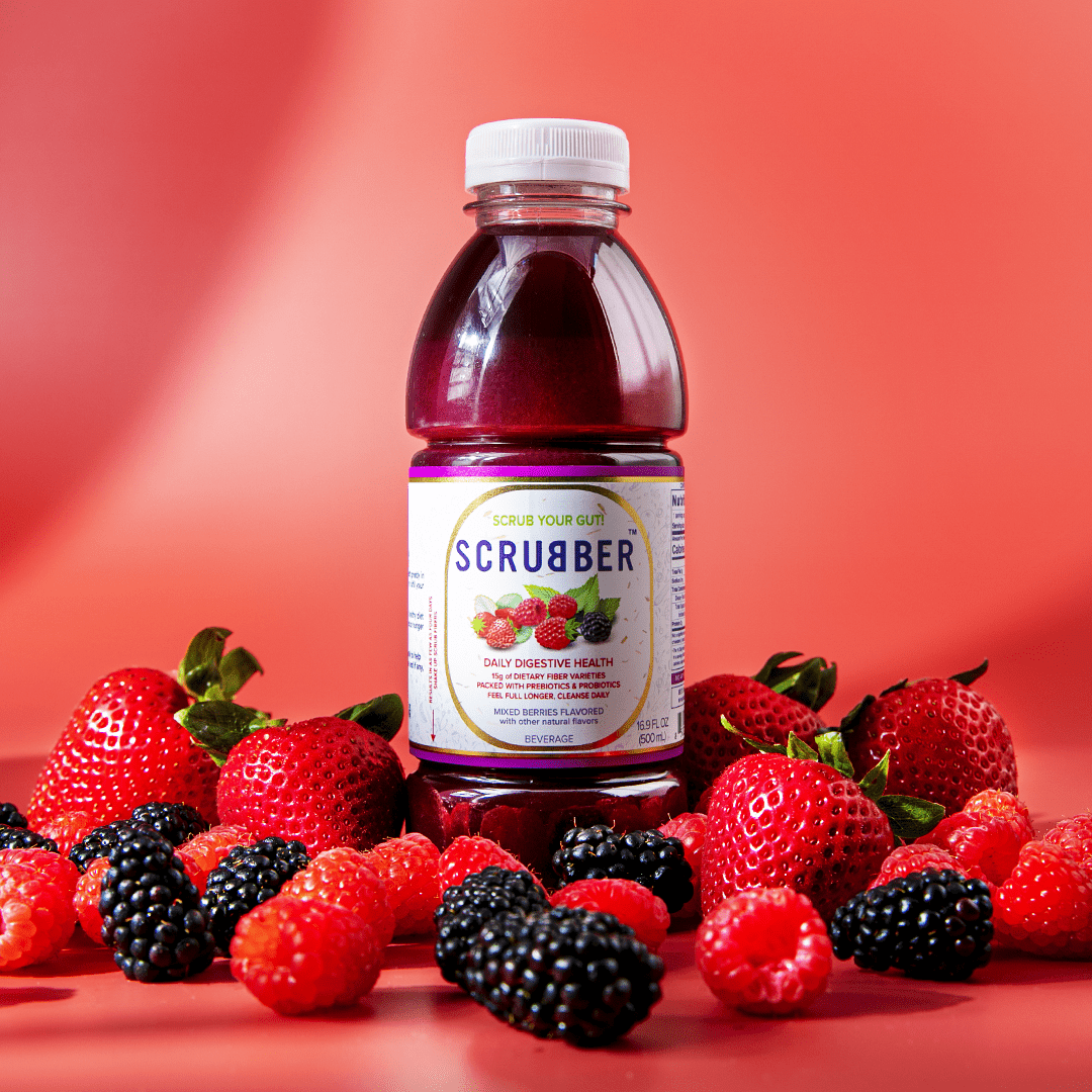 Scrubber Fiber-Infused Fruit Juice w/Probiotics + Prebiotics for Daily Digestive Health, Immune Support, Regularity & Weight. 16.9 OZ Natural Beverage, Mixed Berries, 12-Pack