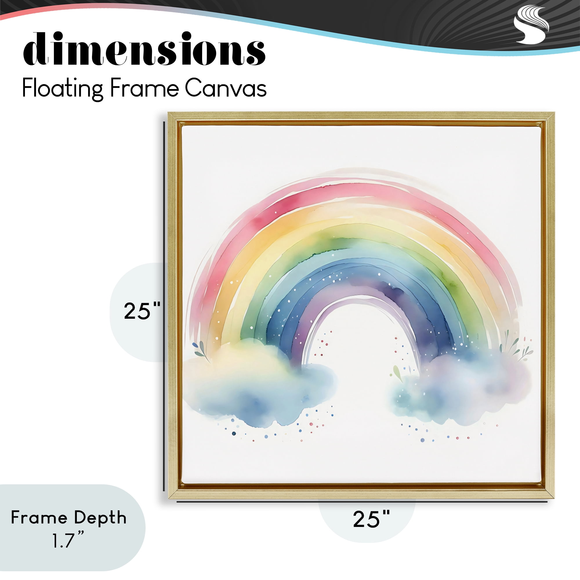 Stupell Industries Soft Rainbow with Clouds Gold Framed Floater Canvas Wall Art, design by Creative Studio