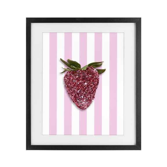 Stupell Industries Glimmer Strawberry on Green Stripes Black Framed Print Under Glass, design by LISH Creative