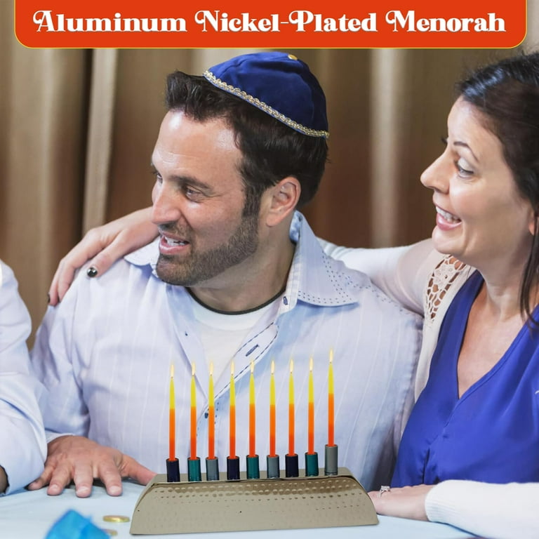 Aluminum Nickel-Plated Chanukah Candles Menorah, Gold Hammered photo 4