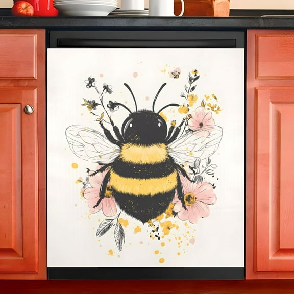 Ryvnso A Bee with Flower Dishwasher Magnetic Refrigerator Magnet Cover Kitchen Home Decorative 23"x26"