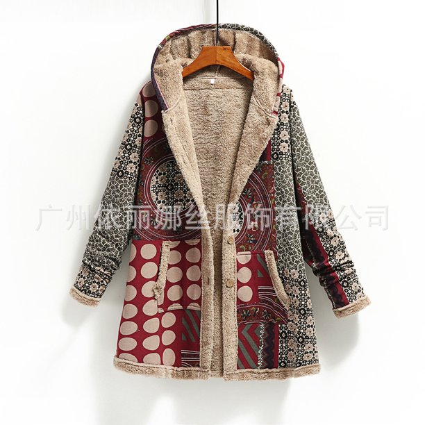 Abrigo de talla grande para mujer Abrigo con capucha y forro de piel sintética mullida Chaqueta MABOTO Chaqueta