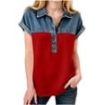 thumbnail image 2 of OGLCCG Denim Shirts for Girls Button Up V Neck Lapel Collar Casual Short Sleeve Tees-Shirts Fashion Patchwork Western Blouses 4-15 Years, 2 of 5