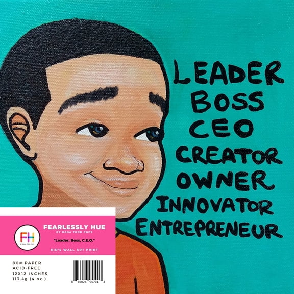 "Leader, Boss, C.E.O- Boy" 12x12 inch Kid's Room Home Decor Unframed Wall Art Print by Fearlessly Hue