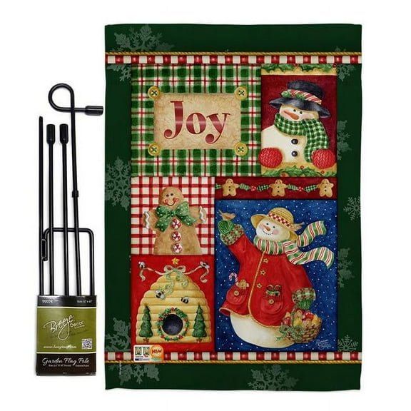 Breeze Decor BD-XM-GS-114134-IP-BO-D-US17-AM 13 x 18.5 in. Joy Snow Woman Winter Christmas Impressions Decorative Vertical Double Sided Garden Flag Set with Banner Pole