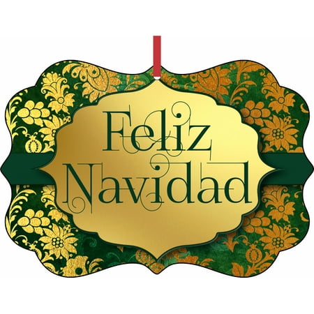 Navidad Christmas Ornament Feliz Navidad - Merry Christmas in Spanish Elegant Aluminum SemiGloss Christmas Ornament Tree Decoration - Unique Modern Novelty Tree Décor Favors ()