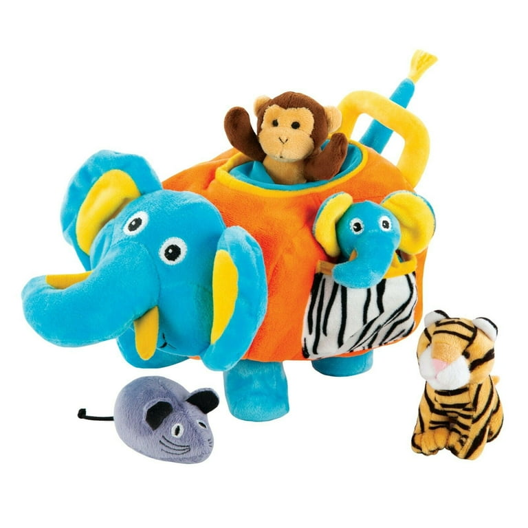 Gift for 1 Year Old Educational Plush Toy Talking Animal Set 5 Pcs Plays Real Sounds with Carrier for Kids Stuffed Monkey Mouse Tiger