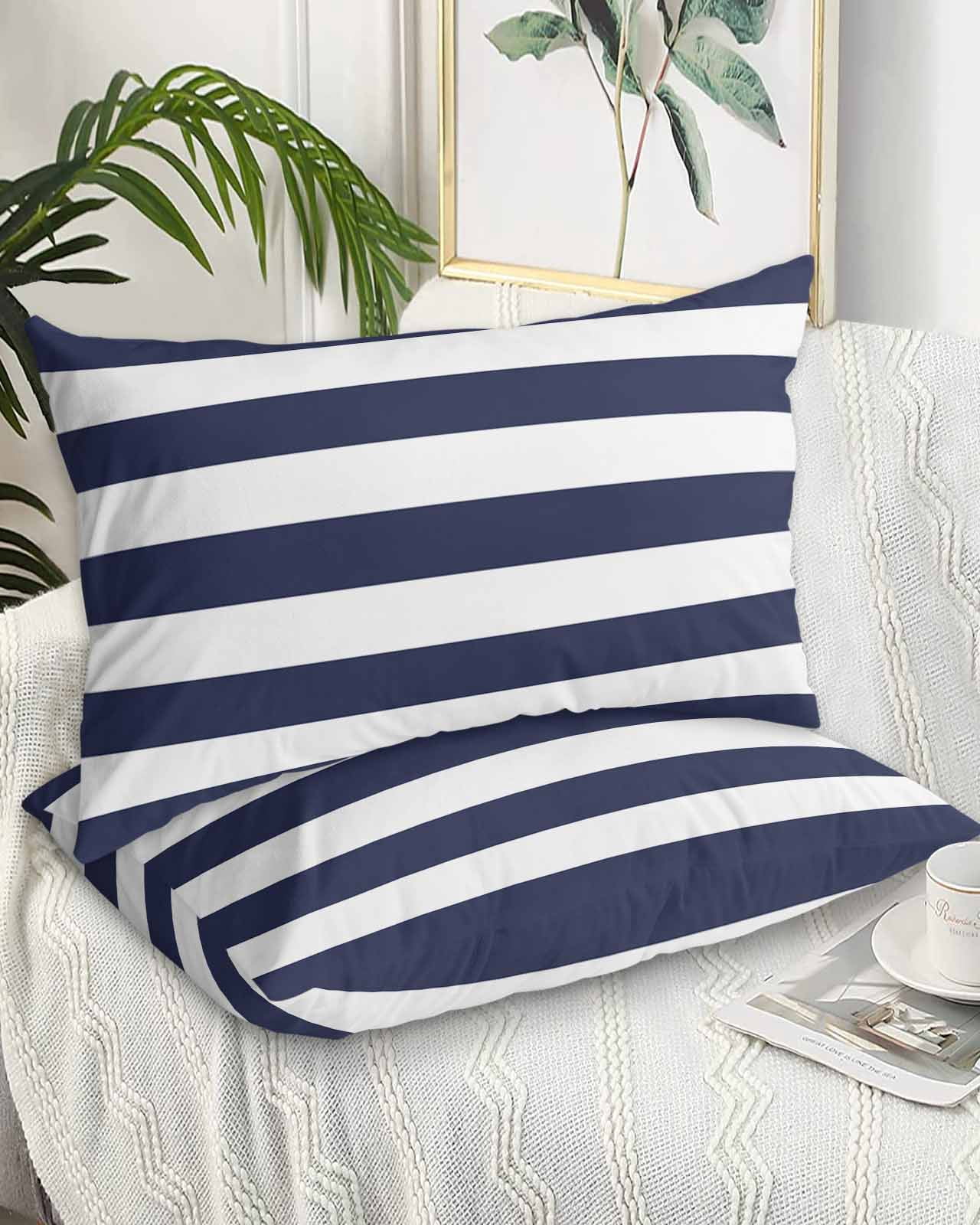Blue Stripes Pillow Covers Queen Size 2 Pack, Simple Blue White Texture Soft Bed Throw Pillowcases Breathable Cooling Long Lumbar Body Pillow Sham Cover for Bed Sofa 20''x30''