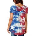 thumbnail image 4 of WTOBBY Women's Boho Pleated Short Sleeve Tunic Top, Loose Fit Casual V-Neck Floral Print Shirt for Summer and Independence Day Festivals,Light Blue M, 4 of 5