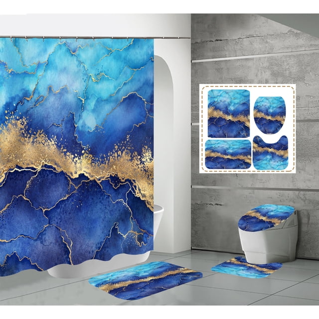 Cortina de ducha de poliéster impermeable con impresión digital HD para baño, cortinas divisorias de mármol