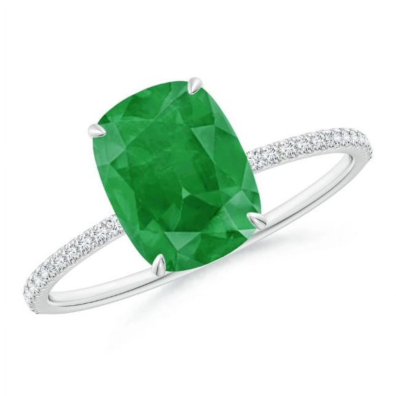 Cushion Shape Green Emerald CZ Diamond Cocktail Band Ring Women 925 Sterling Silver May Birthstone Christmas New Year Gift Gemstone Jewelry