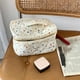 thumbnail image 4 of Bolso de maquillaje de algodón acolchado - Diseño de oso floral y puntos, bolsa cosmética grande de viaje, 9,84x6,29x6,29 pulgadas, blanco y amarillo, 4 of 9