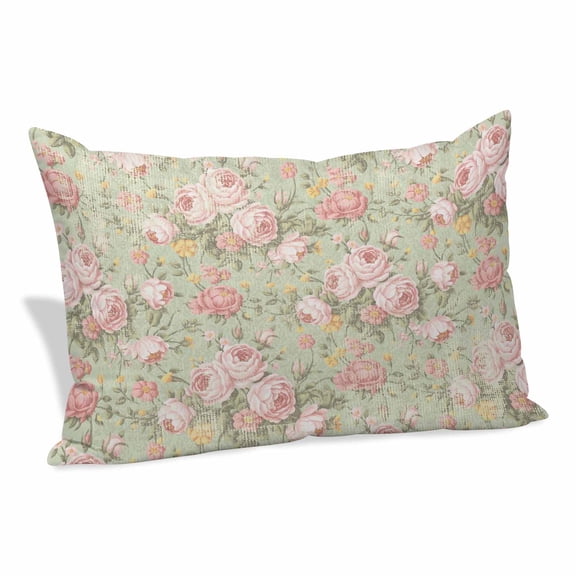 Pink Flowers Pillow Covers 16"x24", Green Country Botanical Floral Leaves Soft Brushed Microfiber Breathable Throw Pillow Covers, Decorative Pillowcase with Zipper for Couch Sofa Bedroom Living Room