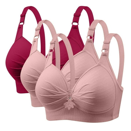 GERsome Women s Pack of 3 Push Up Bra Wireless Padded No Underwire Back Closure Bralettes Sports Bras Comfort Sleep Bra Full Coverage 3PC#2Pink/Red XL