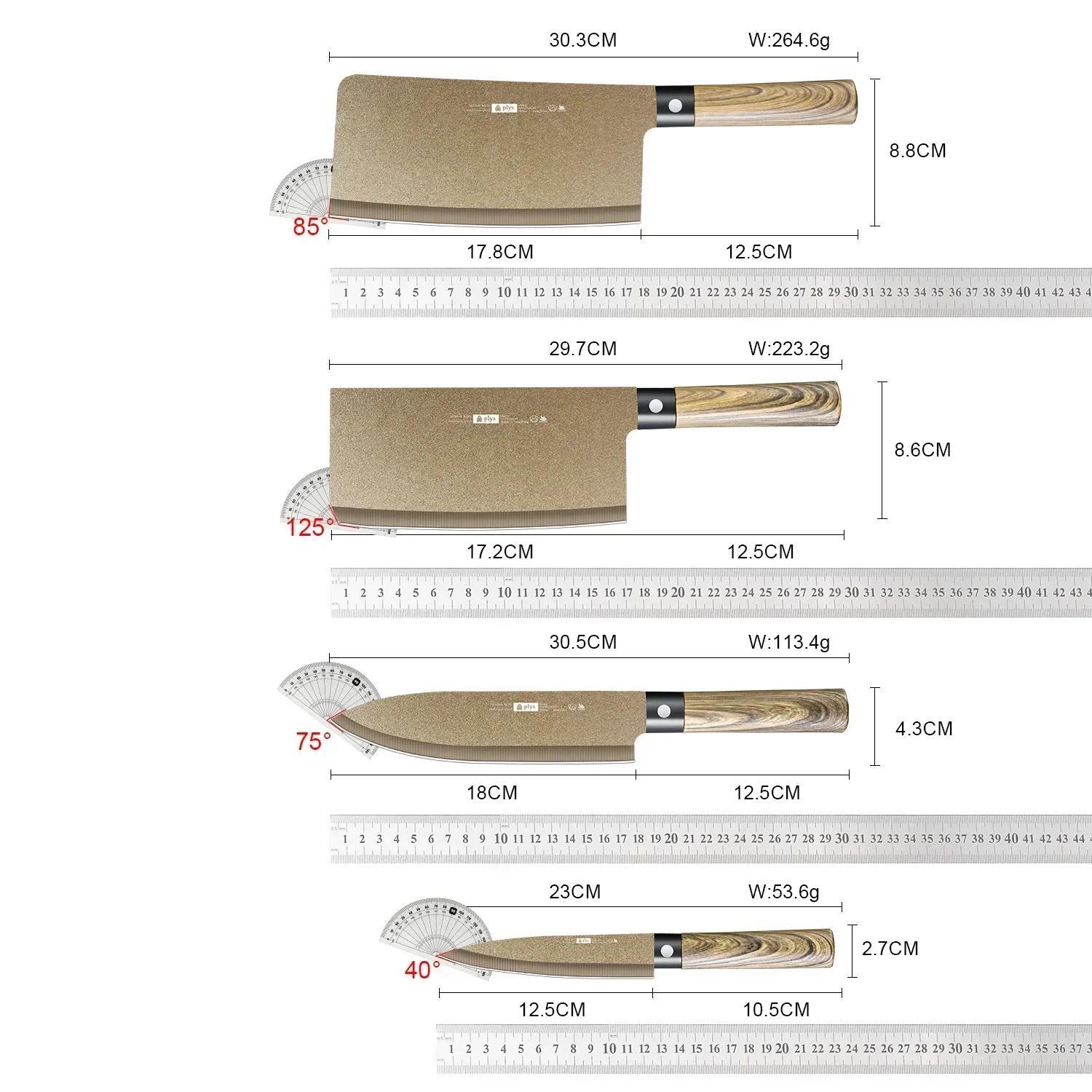 4PCS Gold Titanium-coated Kitchen Knives Set Bone-chopping Knife Slicing Knife Chef's Knife Fruit Knife Kitchen Sharp Cooking Set
