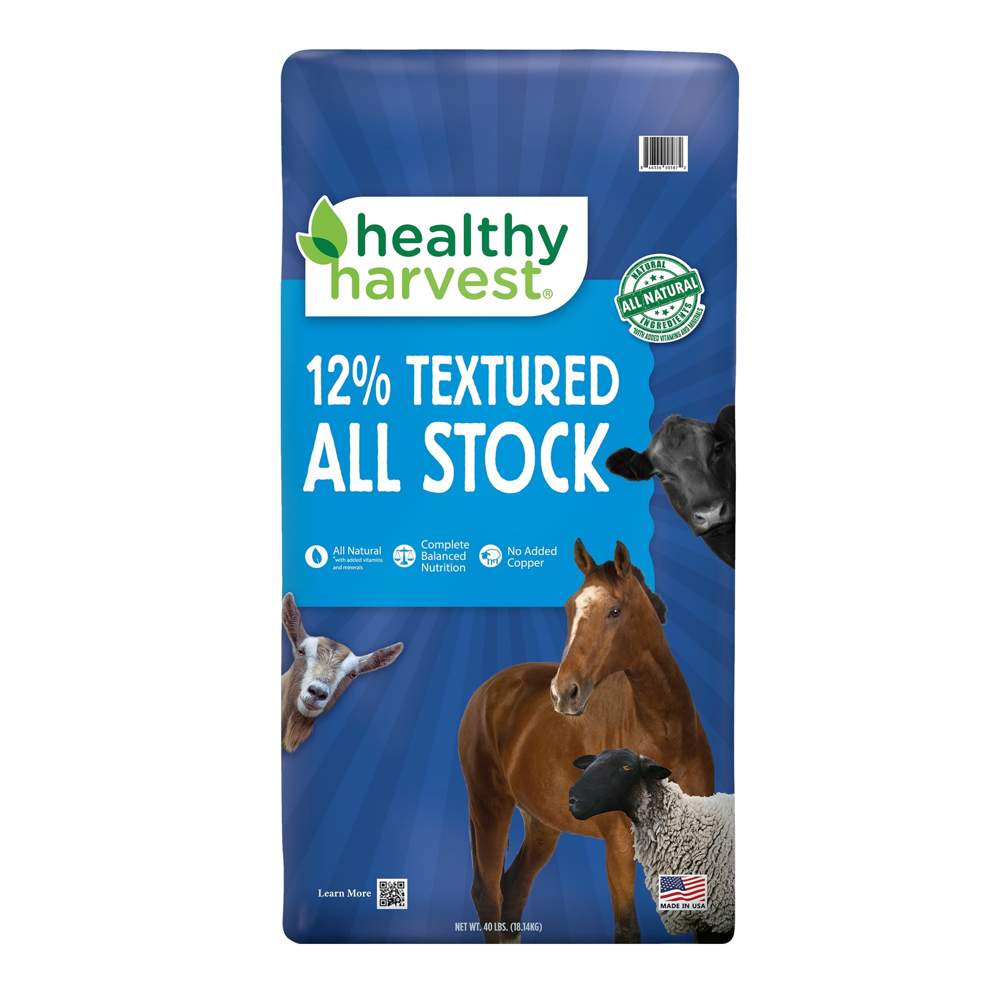 (4 pack) Healthy Harvest 12% Textured All Stock Feed for Multiple Livestock Species, 40 lb Bag