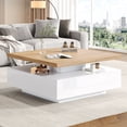 thumbnail image 3 of Noble House Square Rotating Coffee Table,360° Rotating High-Gloss Top,White + Oak, 3 of 7