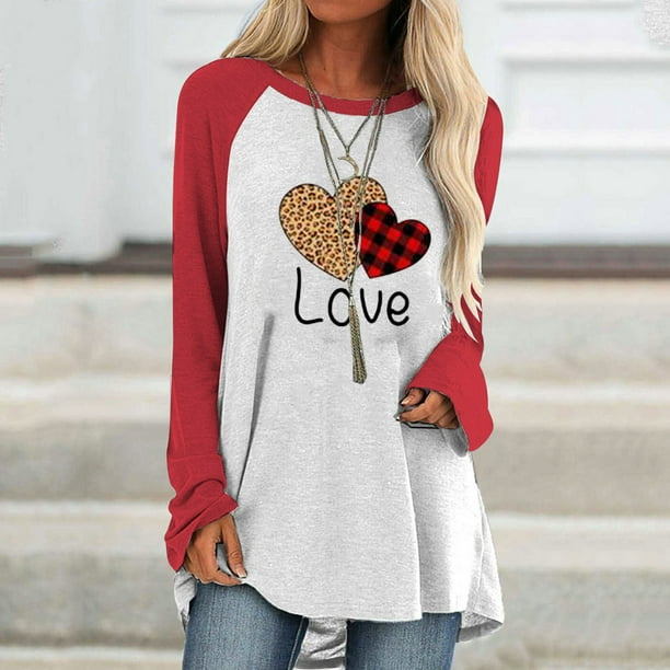 ICHUANYI Liquidación Día de San Valentín Mujeres Casual Imprimir Cuello redondo Patchwork Blusa de manga larga Camiseta Tops ICHUANYI WER202308232791
