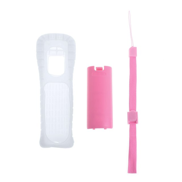 MesaSe Étui de Protection en Silicone Pile Coque de Porte Arrière Kit de Sangle de Main Remplacement pour Télécommande WII