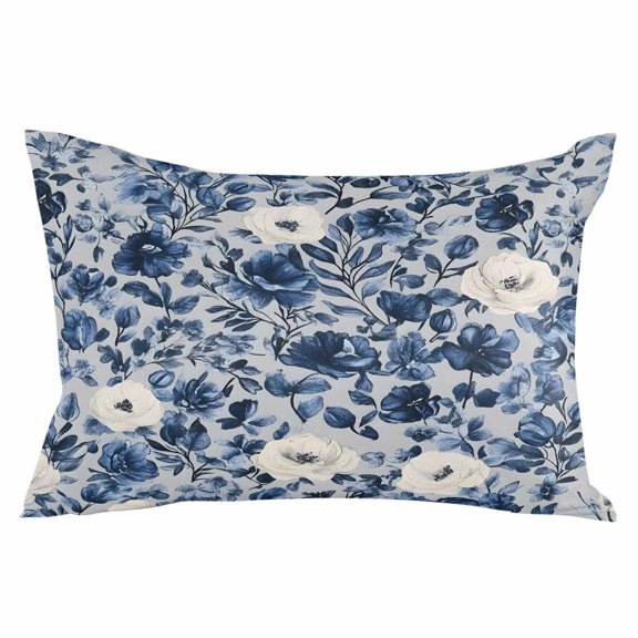 Navy Blue White Peony Throw Pillow Cover 20 x 26 Inch Decorative Pillow Cover Vintage Floral Blossom Lumbar Pillowcase Seasonal Rectangle Cushion Case for Couch Sofa Bed Living Room