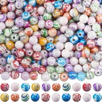 500Pcs Ink Pattern Beads 8mm AB Acrylic Beads Round Colorful Opaque Assorted Marble Swirls Smooth Ball Spacer Loose Bead for Jewelry Making Bracelets Necklaces Earrings Supplies DIY Crafts