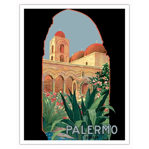 Palermo, Sicily (Sicilia), Italy - Vintage Travel Poster c.1920 - Fine Art Matte Paper Print (Unframed) 11x14in