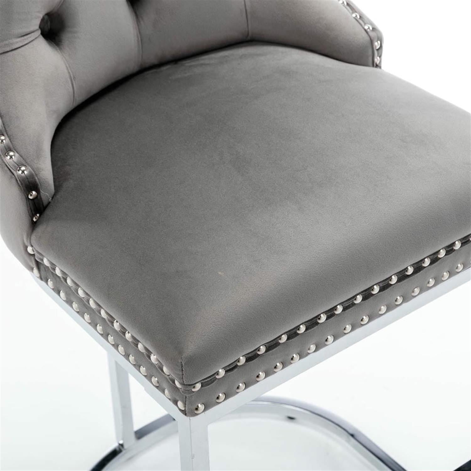 Demi Bonn 39" Counter Height Bar Stools Set of 2, Velvet Barstools with Button Backrest, Kitchen Island Countertop Chairs for Dining Room, Gray