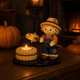thumbnail image 6 of BingTong Fall Harvest Tealight Candle Holder, Resin Mummy & Scarecrow Figurine with Roasting Corn Marshmallow Stick, Mini Bonfire Base Halloween Thanksgiving Desktop Decor Ornament, 6 of 6