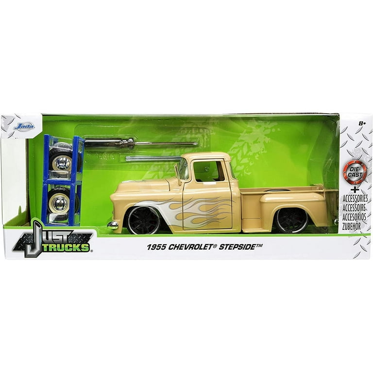 1955 Chevrolet Stepside Pickup Truck Tan w/White & Silver Flames w/Extra Wheels 1955 Chevrolet Stepside Pickup Truck Tan w/White & Silver Flames w/Extra Wheels