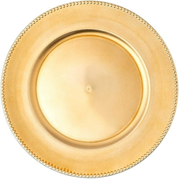 Simply Elegant Beaded Edge Plastic Charger Plate | Service Plate for Parties, Dinner, Weddings, Quinceaneras and Events | 13 inch Diameter | Gold- Gloss Finish | Set of 12