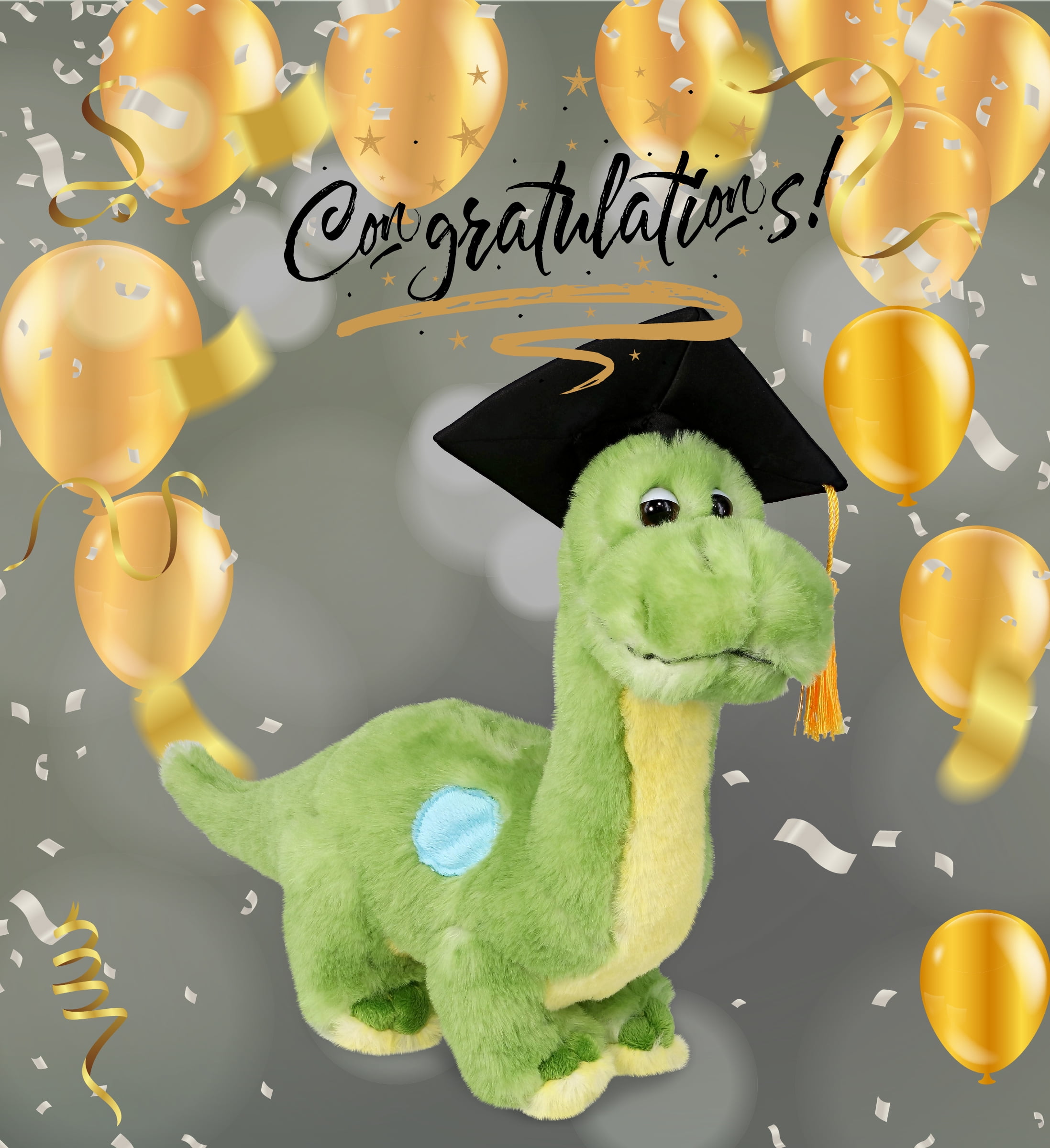 DolliBu Green Dinosaur Graduation Plush Toy - Super Soft Plush Graduation Stuffed Animal Dress Up with Gown & Cap with Tassel Outfit - Congratulatory Graduation Gift - 10 Inch