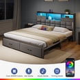 thumbnail image 3 of Greenstell King Bed Frame with Drawers and Headboard, Upholstered Storage Bed with Charging Station and LED Lights,Dark Gray, 3 of 7