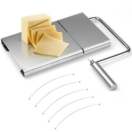 

Cheese Slicer Stainless Steel Cheese Cutter with 5 Replacement Wires Multipurpose Cheese Slicer Board and Food Cutter Metal Cheese Slicer for Block Cheese Butter Vegetables Sausage