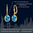 thumbnail image 2 of Gem Stone King 18K Yellow Gold Plated Silver Swiss Blue Topaz Leverback Dangle Earrings for Women (4.50 Cttw, Gemstone November Birthstone, Oval 9X7MM), 2 of 5