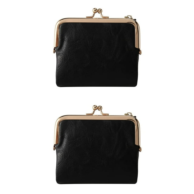 2X Monedero Doble Doblez Retro Multifunción Monedero Corto para Mujer con Cremallera Y Beso Cerradura Negro