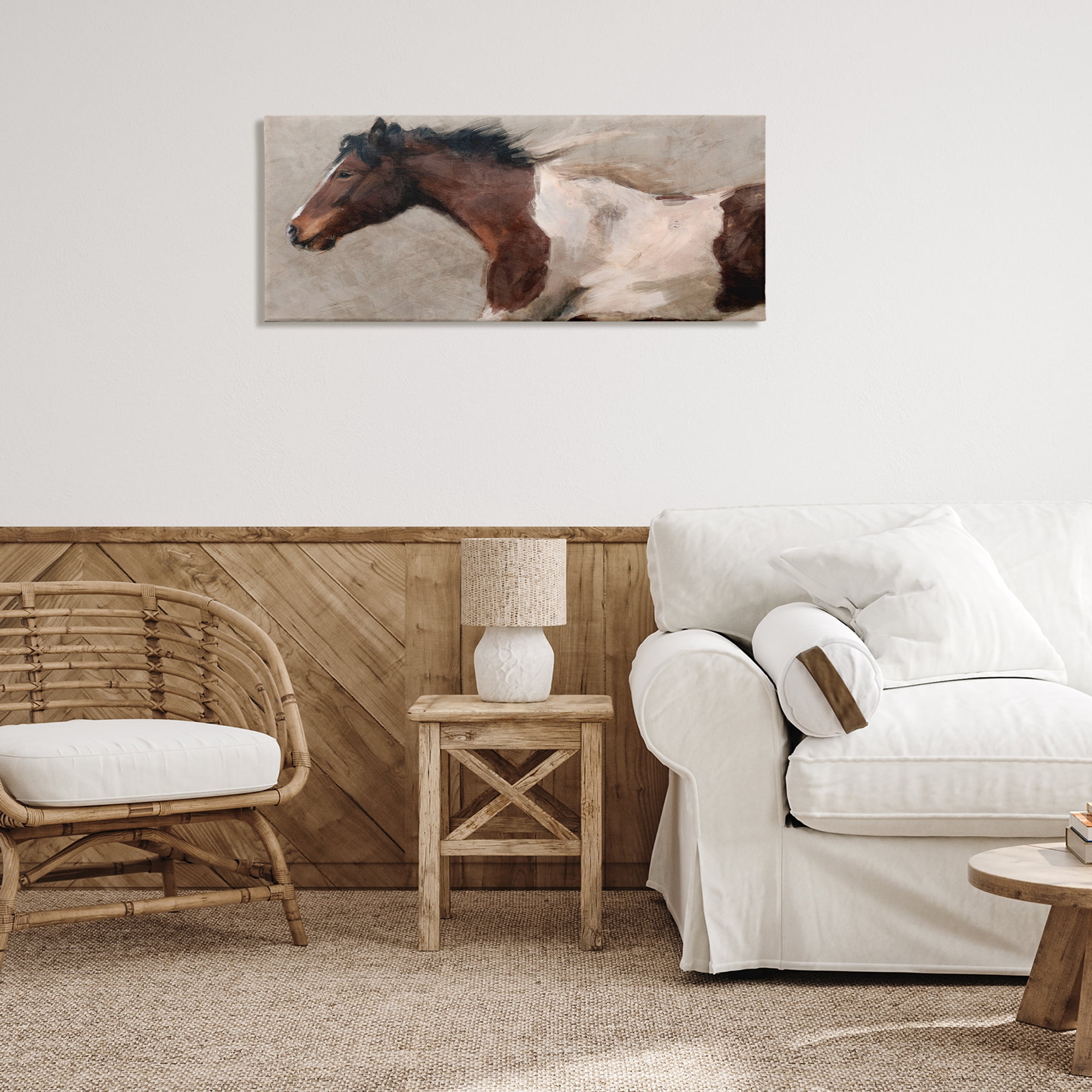 Stupell Industries Brown & White Horse Animals & Insects Painting Gallery Wrapped Canvas Art Print Wall Art, 40 x 17