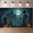 thumbnail image 3 of Spooky Scene Halloween Banner Gothic Theme Pumpkin Lantern Skeleton Design Cemetery Setting for Halloween Party Event Decor, 3 of 5