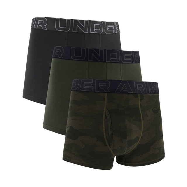 UNDER ARMOUR calzoncillos de hombre, pack de 3 - Performance Cotton Trunks - Novelty 3 in, stretch, mezcla de algodón, camuflaje Negro/Verde oscuro 3XL (XXX-Large)