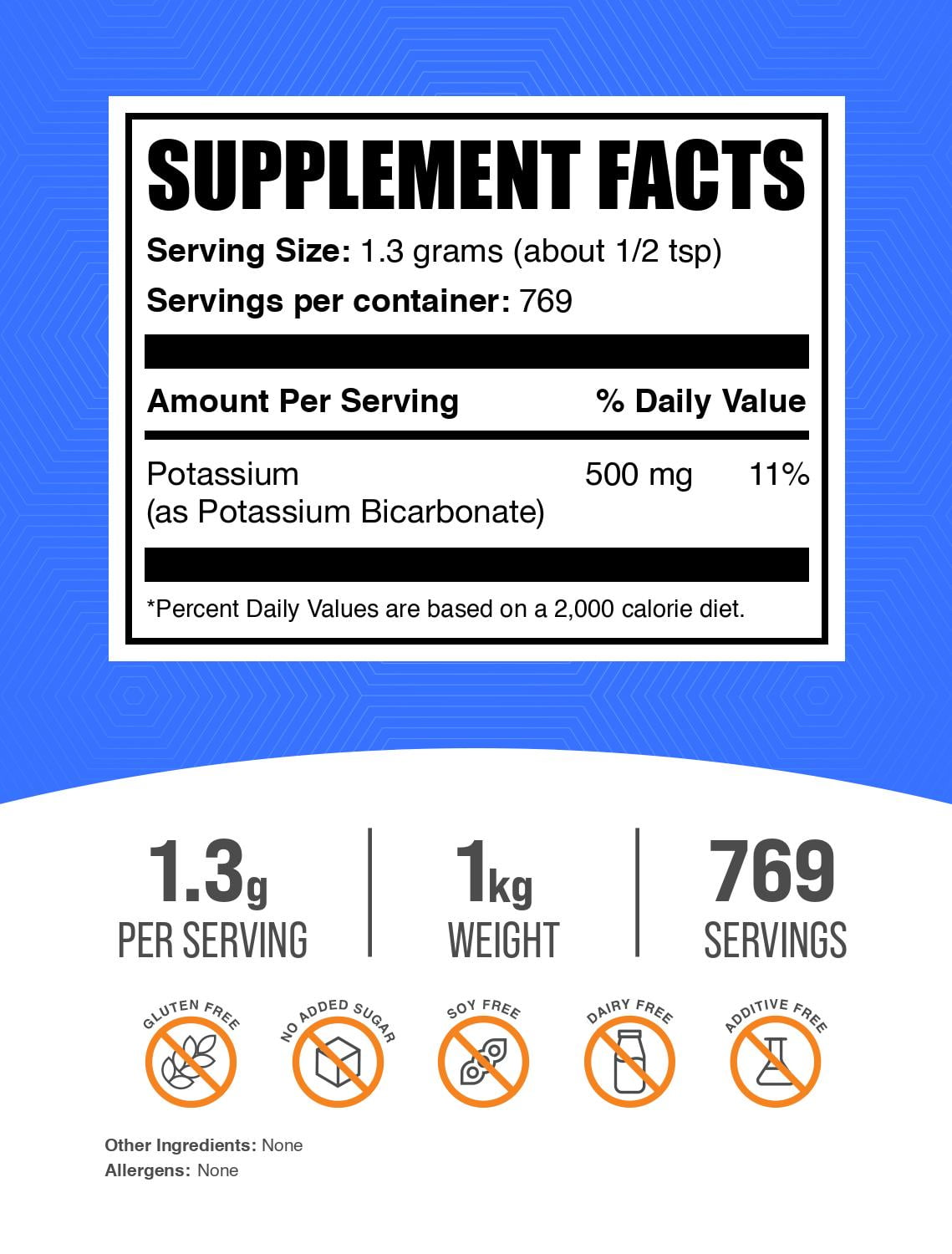 BulkSupplements Potassium Bicarbonate Powder - 1.3g per Serving - 1 Kilogram (2.2 lbs) - 769 Servings