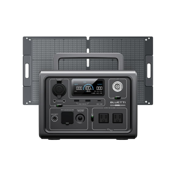 BLUETTI EB3A Solar Generator, 268Wh Portable Power Station with 100W Solar Panel (Ships Separately), 2x600W AC Outlets (1200W Surge), LFP Battery for Camping, Trips, and Power Outages