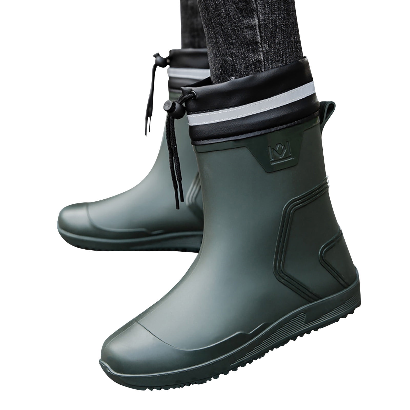 TIREOW Men Rain Boots Waterproof Boots Knee Mid Rubber Boots with PVC Mud Boots Comfort Lightweight Gardening Fishing Shoes for Yard Farm Outdoor Work