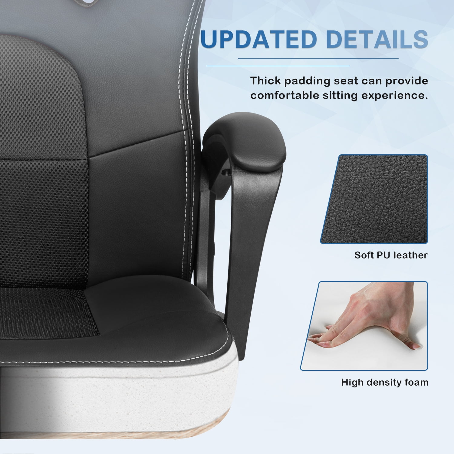 Lacoo Mid Back Gaming Chair Ergonomic PU Leather Computer Gaming Chair Office Chair with Armrests, Black
