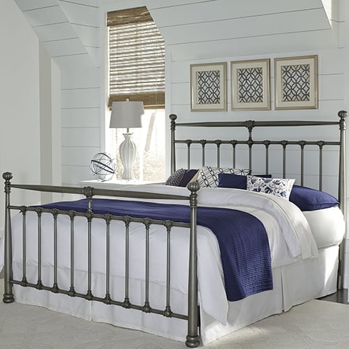 Kensington Vintage Silver Full Metal Headboard and Footboard with