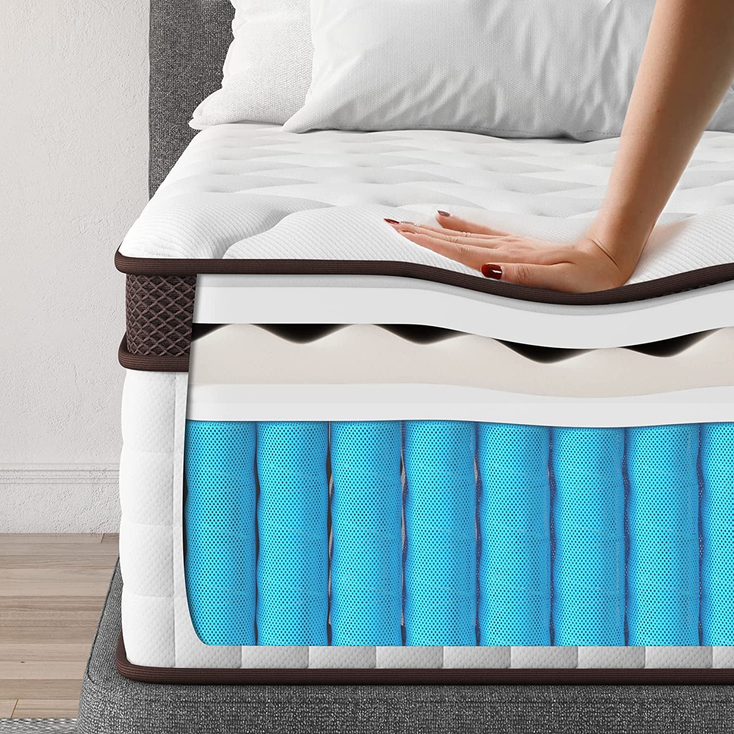 Kescas 10 Inch Hybrid Mattress Twin, Medium Firm Innersprings Mattress for Motion Isolation, Pressure Relieving
