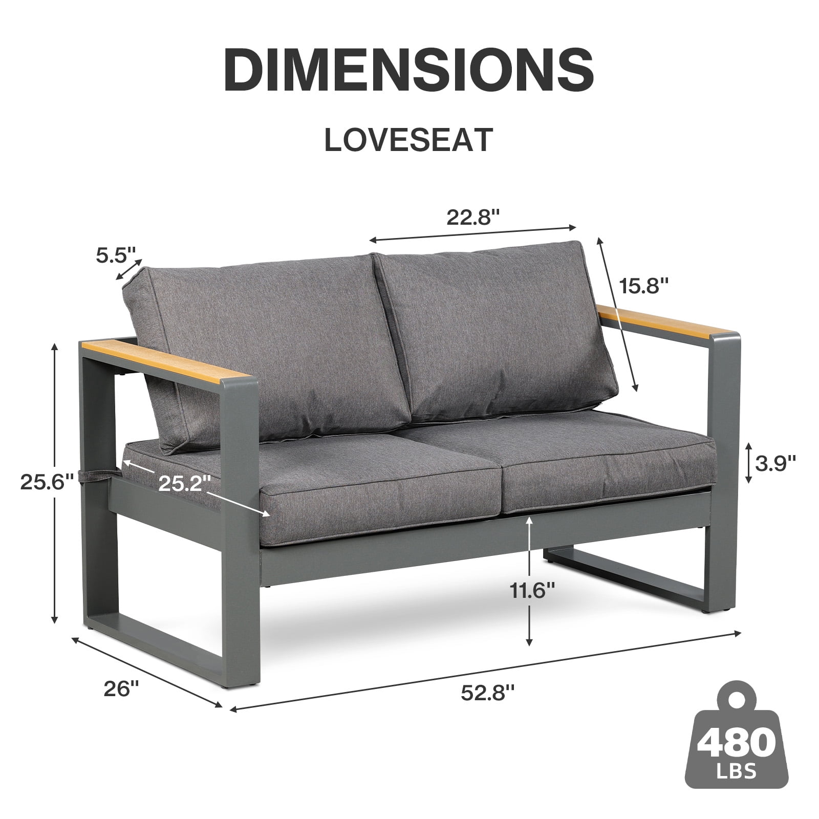 Aoodor Patio Furniture Loveseat Aluminum Sofa Couch Deep Seat - All-Weather Resistant Outdoor Conversation Set with Thick Cushions