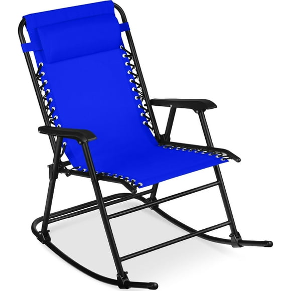 Tumis Outdoor Folding Rocking Chair, Zero Gravity Lounge Chair, Patio Rocker w/Headrest Pillow - Cobalt Blue
