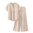 thumbnail image 3 of Women's Casual V Neck Trousers Suit Set Comfortable Wear For Daily Outfits Vacation Outfits Versatile Stretch Pants Outfit For Spring Summer Fall Wide Leg Romper Overalls for Women plus Size Overall, 3 of 6