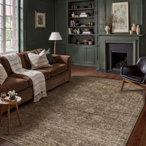 BERTHMEER 5'x7' Area Rugs for Living Room Bedroom Kitchen Traditional Rugs Vintage Non Slip Washable Dorm Office Oriental Dining Room Floral Rugs Carpets,Golden Brown