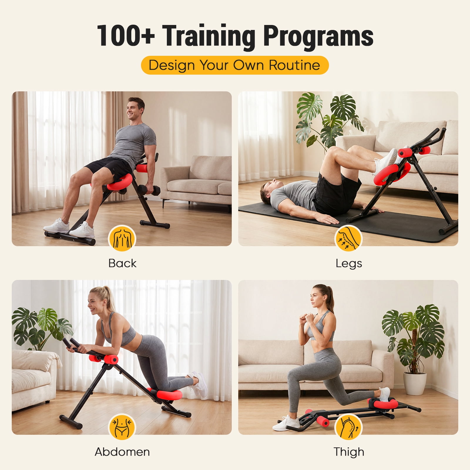EDX Ab Machine for Home Gym, Adjustable Ab Workout Equipment with LCD Display, Foldable Core Trainer, 440 lbs Capacity, Red